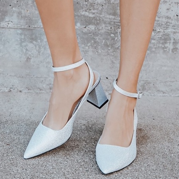 NIB LULU’S• Silver Glitter Ankle Strap Pumps 5.5 - Picture 4 of 10